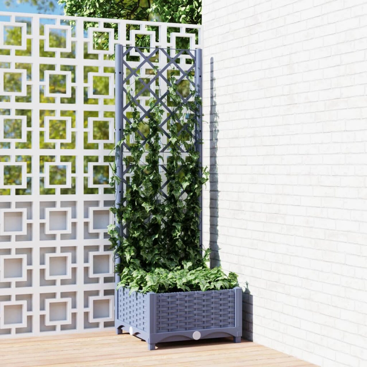 vidaXL Garden Planter with Trellis Dark Gray 15.7x15.7x47.8 PP